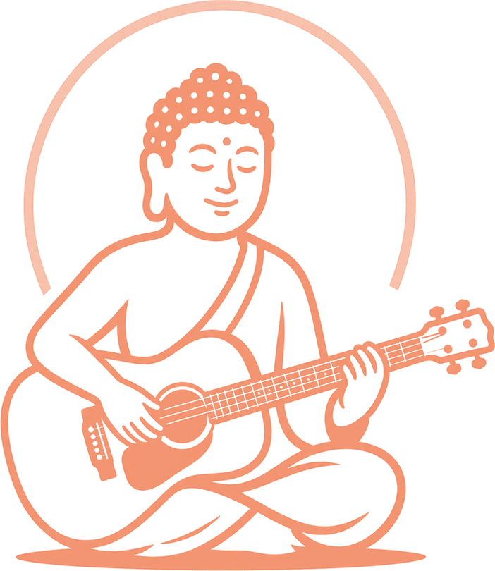 Guitar Buddha — a buddha playing acoustic guitar beneath a halo